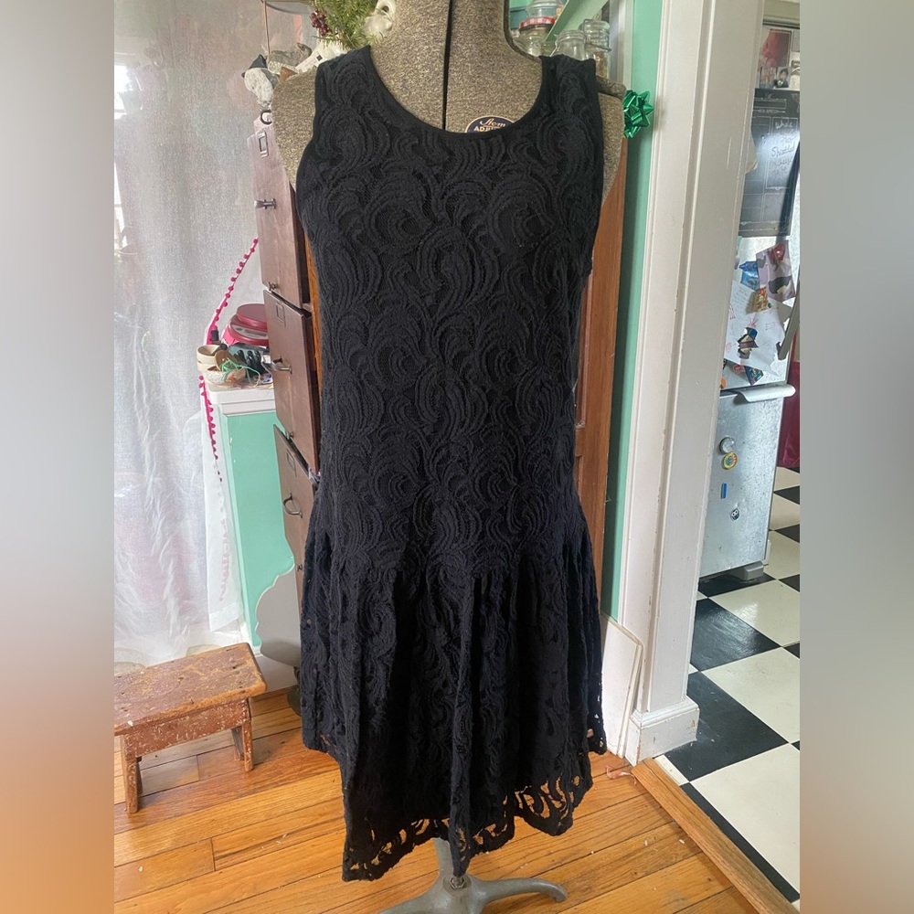 Anthropolgie Weston Wear Black Lace Cotton Blend Sleeveless Midi Dress Size M